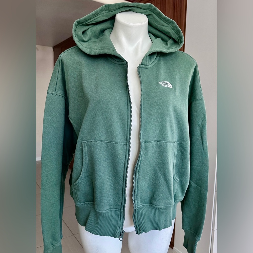 The North Face Oversized Sage Green Zip-Up Hoodie LARGE - Picture 4 of 14